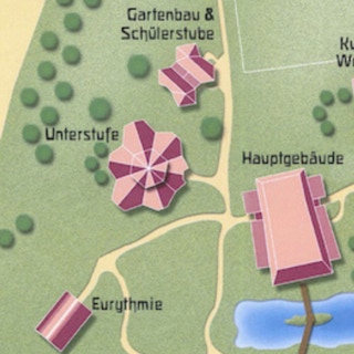 Ausschnitt des Lageplans des Schulgeländes mit Position von Gebäuden